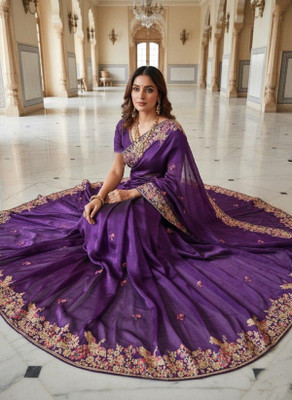 Verviza Embroidered, Embellished Bollywood Jimmy choo Saree(Purple)