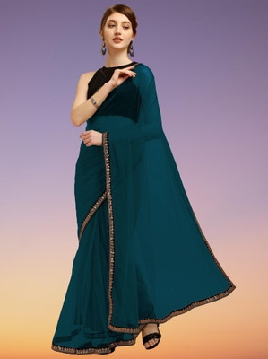 RE Renny Enterprise Self Design Bollywood Net Saree(Blue)