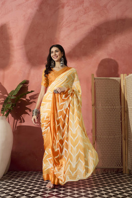 Sangria Printed Saree with Attached Blouse Georgette Saree(Mustard)