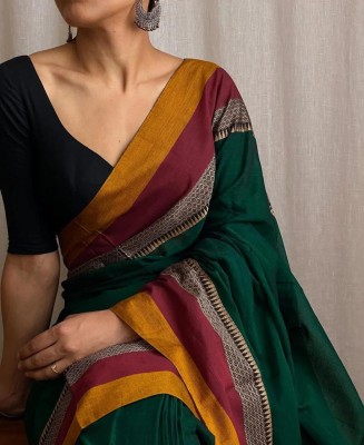 Dixon Embroidered Handloom Pure Cotton Saree(Green)