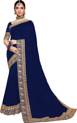 Kedar Fab Embroidered, Embellished, Dyed, Self Design Bollywood Silk Blend Saree(Dark Blue)