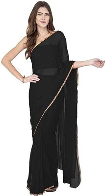 SainiVastra Self Design Bollywood Chiffon Saree(Black)