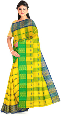 Trenddist Woven Tant Pure Cotton Saree(Yellow)