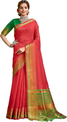 ethniccal Self Design Bollywood Cotton Silk Saree(Red)