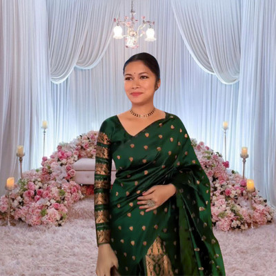 kamdar Woven Mekhela Chador Polyester, Silk Blend Saree(Green)