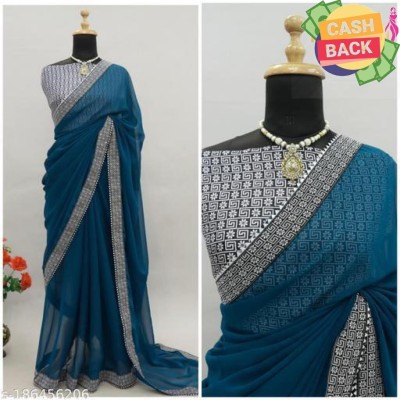 radheradhesales Embroidered Bollywood Silk Blend Saree(Blue)