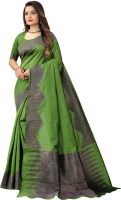 FENAL Woven Banarasi Jacquard Saree(Green)