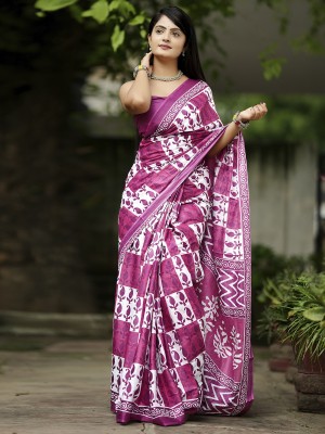 Divastri Printed Daily Wear Pure Cotton Saree(Pink)