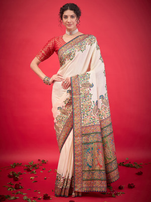 Sareemall Woven Banarasi Viscose Rayon Saree(Cream)