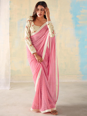 ANOUK Embellished Bollywood Georgette Saree(Pink)