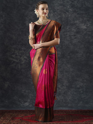 Divastri Woven Banarasi Silk Blend Saree(Pink)
