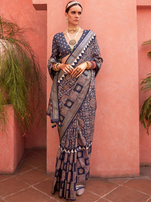 ANOUK Woven Banarasi Silk Blend Saree(Blue)