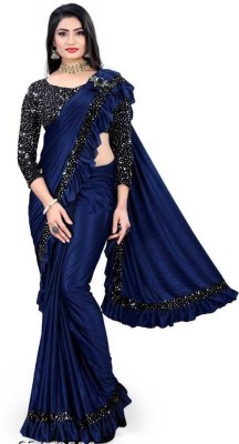 STYLEFLRIYA Embellished Bollywood Lycra Blend Saree(Blue)