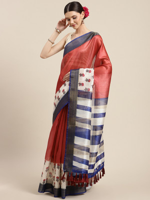 Divastri Printed Kalamkari Silk Blend Saree(Blue)