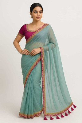 vibhuti fab Solid/Plain Bollywood Silk Blend Saree(Yellow)
