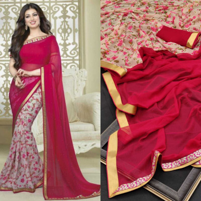 SARIK Printed, Self Design, Paisley, Ombre, Animal Print, Graphic Print, Floral Print Bollywood Georgette, Chiffon Saree(Pink)