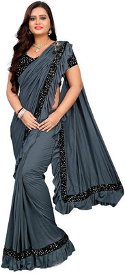 mahim Printed Bollywood Lycra Blend Saree(Grey)