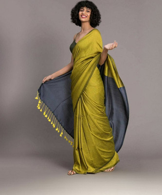 Sandhyatara Solid/Plain Handloom Pure Cotton Saree(Light Green)