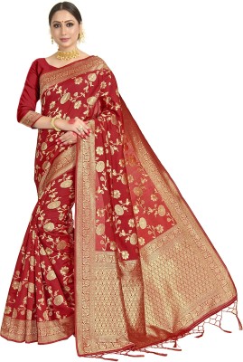 Vardha Embellished, Woven Kanjivaram Art Silk Saree(Red)