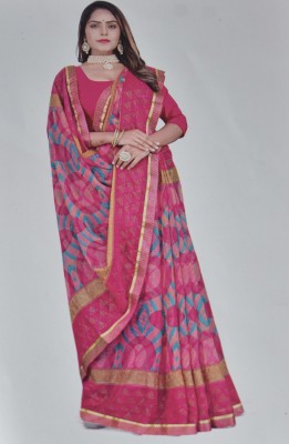 Hridik Printed Chanderi Cotton Blend Saree(Pink)