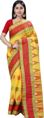 DipDiya Embellished, Self Design Tant Pure Cotton Saree(Yellow)