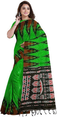 Bhadra Printed Sambalpuri Pure Cotton Saree(Green)