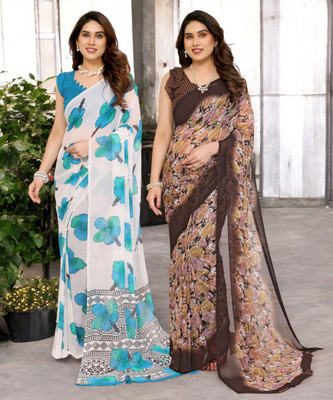 Moda Rapido Printed Bollywood Georgette Saree(Pack of 2, Multicolor)
