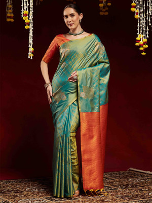 Divastri Woven Paithani Silk Blend Saree(Light Green)