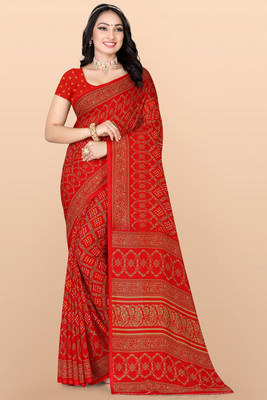Leelavati Printed Bandhani Georgette Saree(Red)