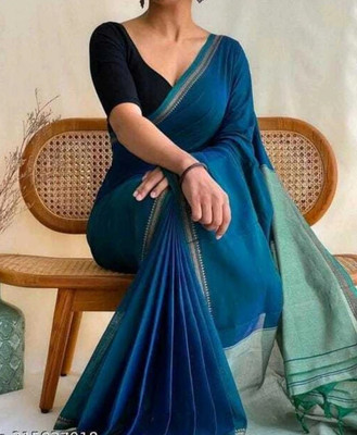 saree star Self Design Handloom Cotton Blend Saree(Light Green)
