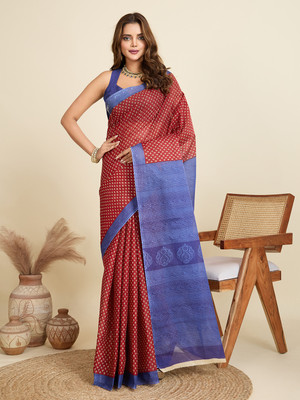 SHANVIKA Printed Daily Wear Pure Cotton Saree(Red)