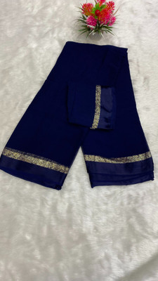 VINIT ENTERPRISE Solid/Plain Bollywood Viscose Rayon Saree(Dark Blue)