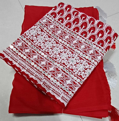 GRIFEZ Solid/Plain Bollywood Georgette Saree(Red)