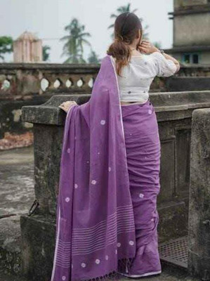 GHOSH TEXTILE Woven Handloom Cotton Linen Saree(Purple)