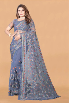 NIYANTAKSH Embroidered Bollywood Net Saree(Grey)