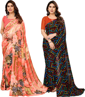 kashvi sarees Self Design, Printed Daily Wear Georgette Saree(Pack of 2, Multicolor)