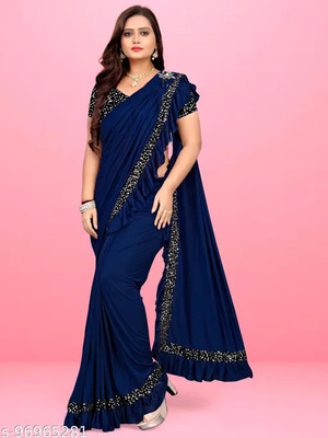 KASHYAP ART Self Design Bollywood Lycra Blend Saree(Multicolor, Dark Blue)