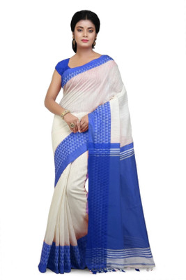 pal saree mahal Temple Border Handloom Cotton Silk Saree(Blue)