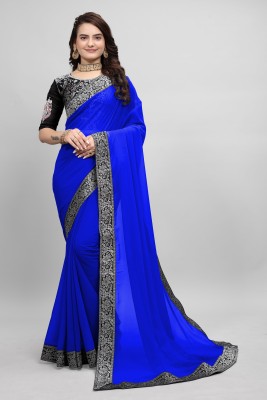 Om Sai Creation Printed Bollywood Georgette Saree(Dark Blue, Black)