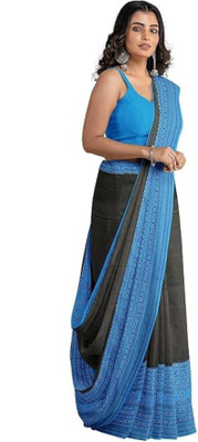 Amita Collections Woven Handloom Cotton Blend Saree(Black, Blue)