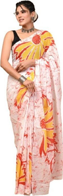 INDIAN DRAPING COMPANY Printed Daily Wear Pure Cotton Saree(Orange)