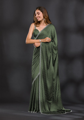 Trendmalls Self Design Bollywood Silk Blend Saree(Green)