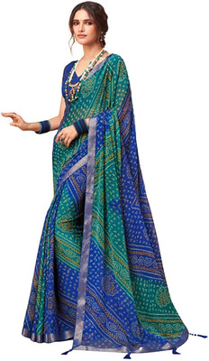 JustEthnic Printed Bandhani Chiffon Saree(Blue)