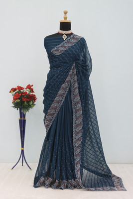 KHRITI FAB Embellished Bollywood Georgette Saree(Dark Blue)