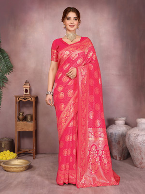 Aadvika Woven Kanjivaram Art Silk, Pure Silk Saree(Orange)