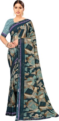 SF Satyam Fashion Printed Daily Wear Chiffon Saree(Dark Blue, Light Blue)