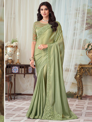 Divastri Embellished Bollywood Silk Blend Saree(Green)