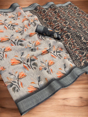 HouseOfCommon Printed Bollywood Linen Saree(Multicolor)