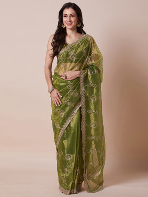 Tasrika Embroidered Bollywood Net Saree(Light Green)