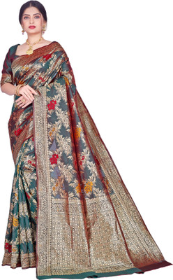 SHRIMAY Woven, Floral Print Banarasi Silk Blend, Art Silk Saree(Multicolor)